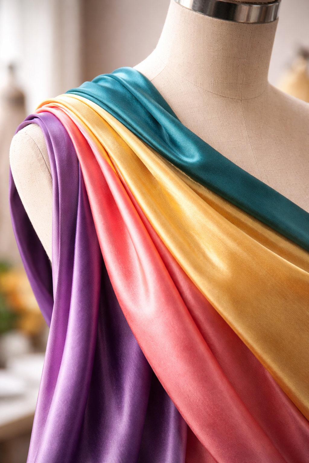 Tecido em manequim com composição de cores